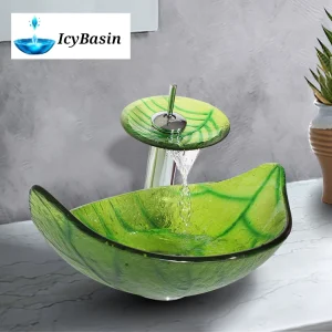 Leaf-Design Glass Vessel Sink - Express Delivery Available -[IcyBasin]