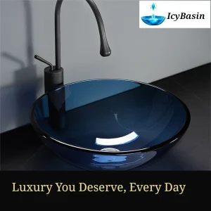 Blue Art Glass Countertop Basin - Premium Tempered Bathroom Sink -[IcyBasin]