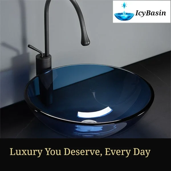 Blue Art Glass Countertop Basin - Premium Tempered Bathroom Sink -[IcyBasin]