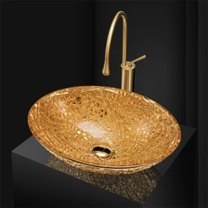Gold-Plated Oval Glass Sink - Indoor/Outdoor Luxury Solution -[IcyBasin]